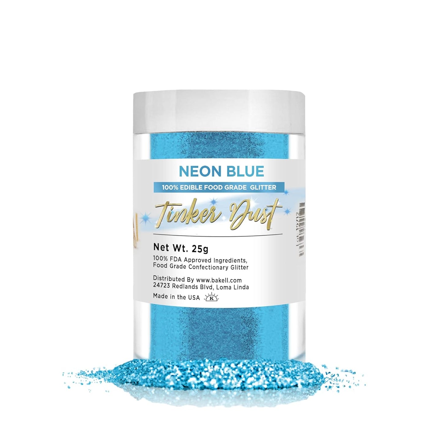 BAKELL Neon Blue Edible Glitter, 25 Grams | TINKER DUST Edible Glitter | KOSHER Certified | 100% Edi
