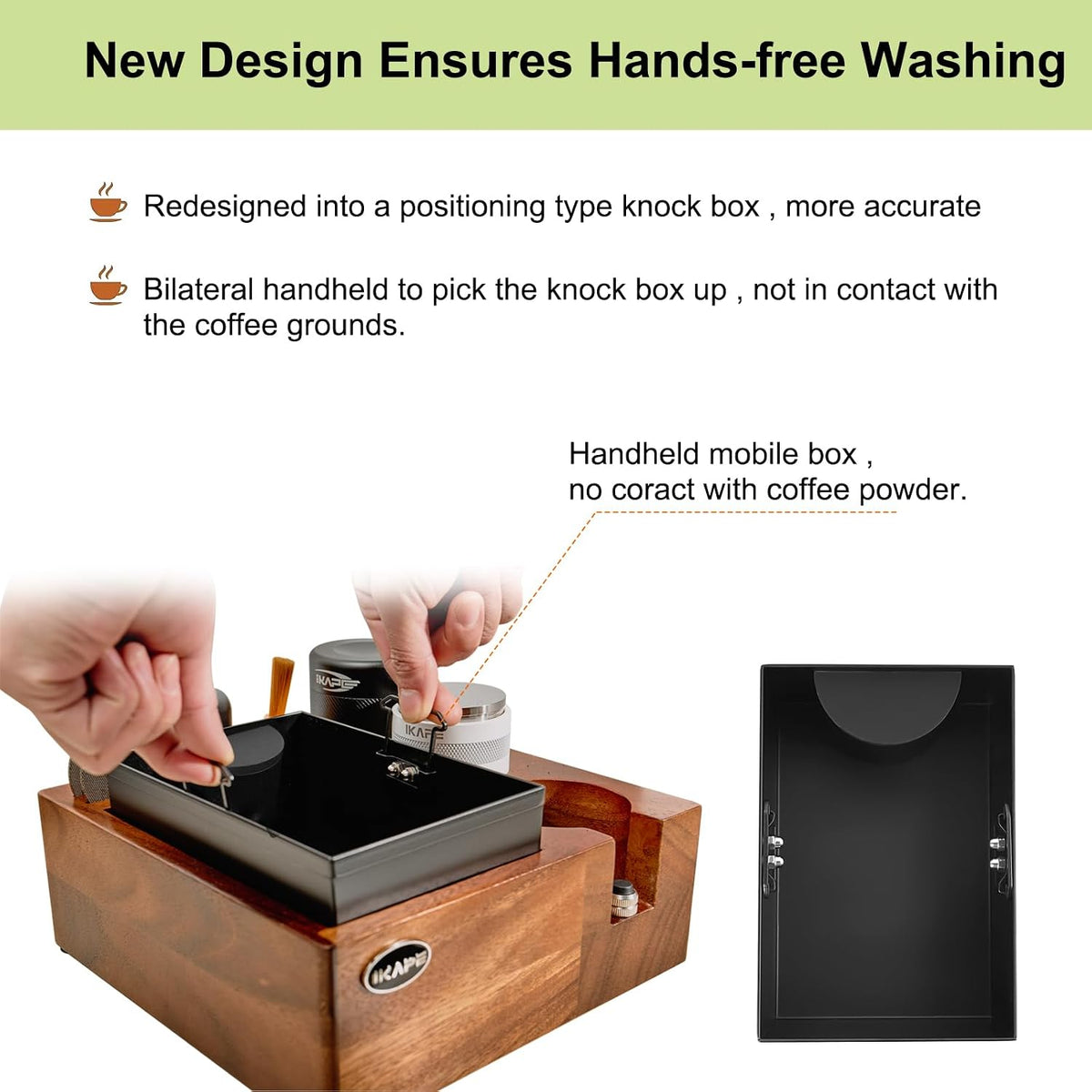 IKAPE V2 Espresso Knock Box, Espresso Coffee Organizer Box Fit for Storage 51mm 53/54mm 58mm Espresso Tamper, Distributor, Portafilter & Puck Screen Accessories, Natural Walnut Station Base (8 IN One)