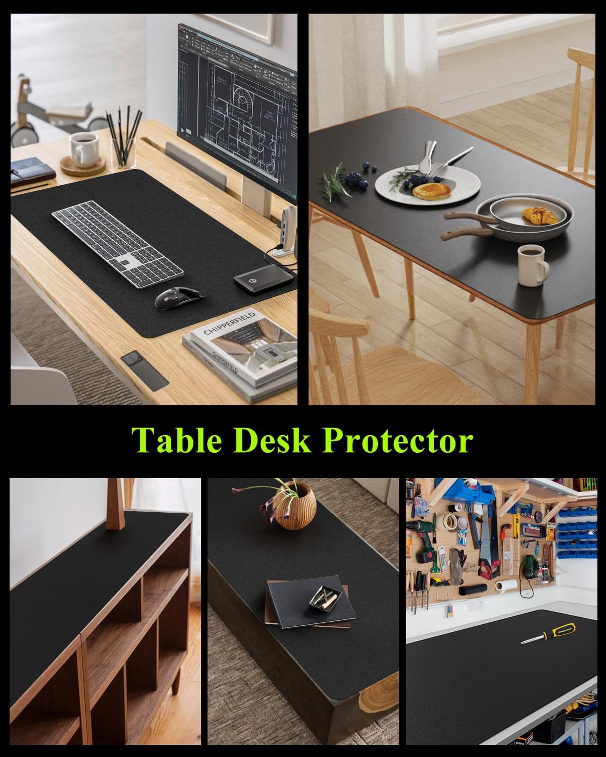 Black Plastic Table Cover Protector, 54" x 54" PVC Desk Pad Mat