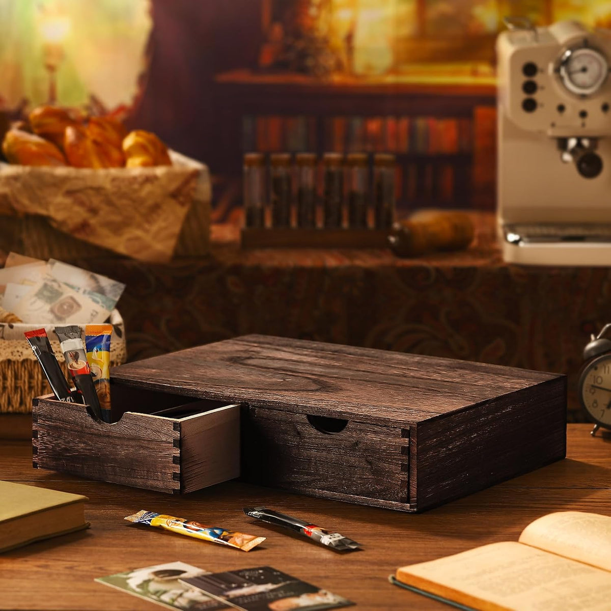 Suzile Wooden Coffee Pod Storage Drawer Cabinet Tea Organizer, 2 Drawer