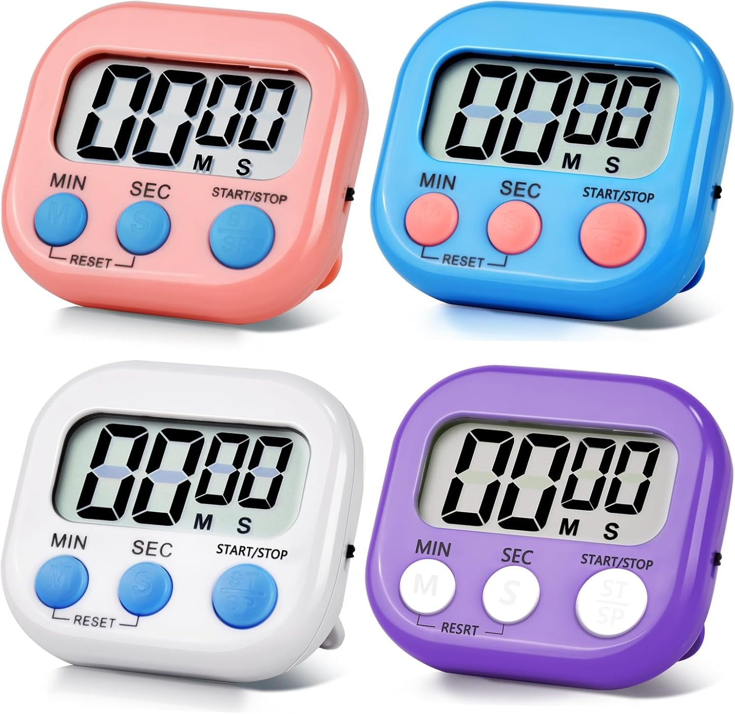 4 Pack Digital Kitchen Timer Magnetic Digital Timer with Big Display Loud Ring Cooking Timers for Co