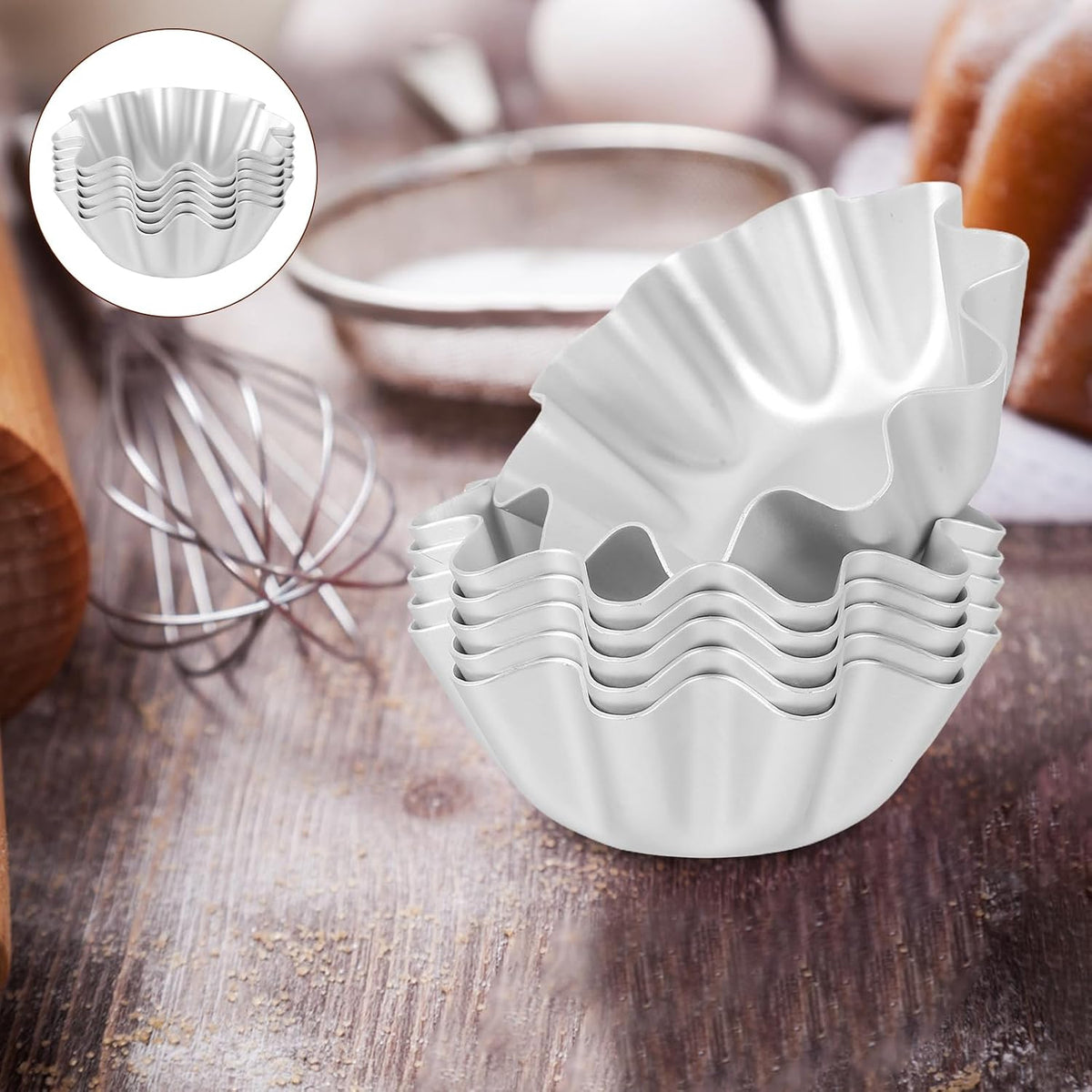 Kichvoe 6Pcs Tart Molds, Aluminum Mini Flan Molds 2.75x3x1.18inch | Detachable & Heat-Resistant, Non-Stick Tart Shells Mini for Bakers, Moms & Dessert Lovers, Easy to Clean & reusable