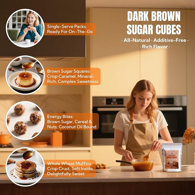 Traditionally Crafted Dark Brown Sugar/Black Sugar,Brown Sugar Cubes (10.58oz/300g) iIndividually Wrapped - All-Natural & Additive-Free,Dissolves Completely for Coffee, Tea & Baking