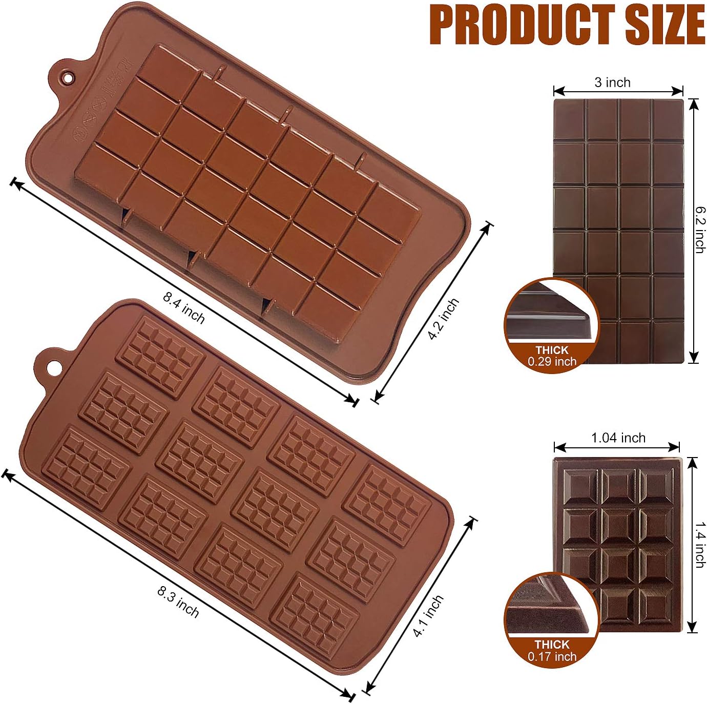Walfos Break-Apart Chocolate Molds, Non-Stick Silicone Chocolate Bar Mold, Food Grade Candy Bar Mold, Perfect for Energy