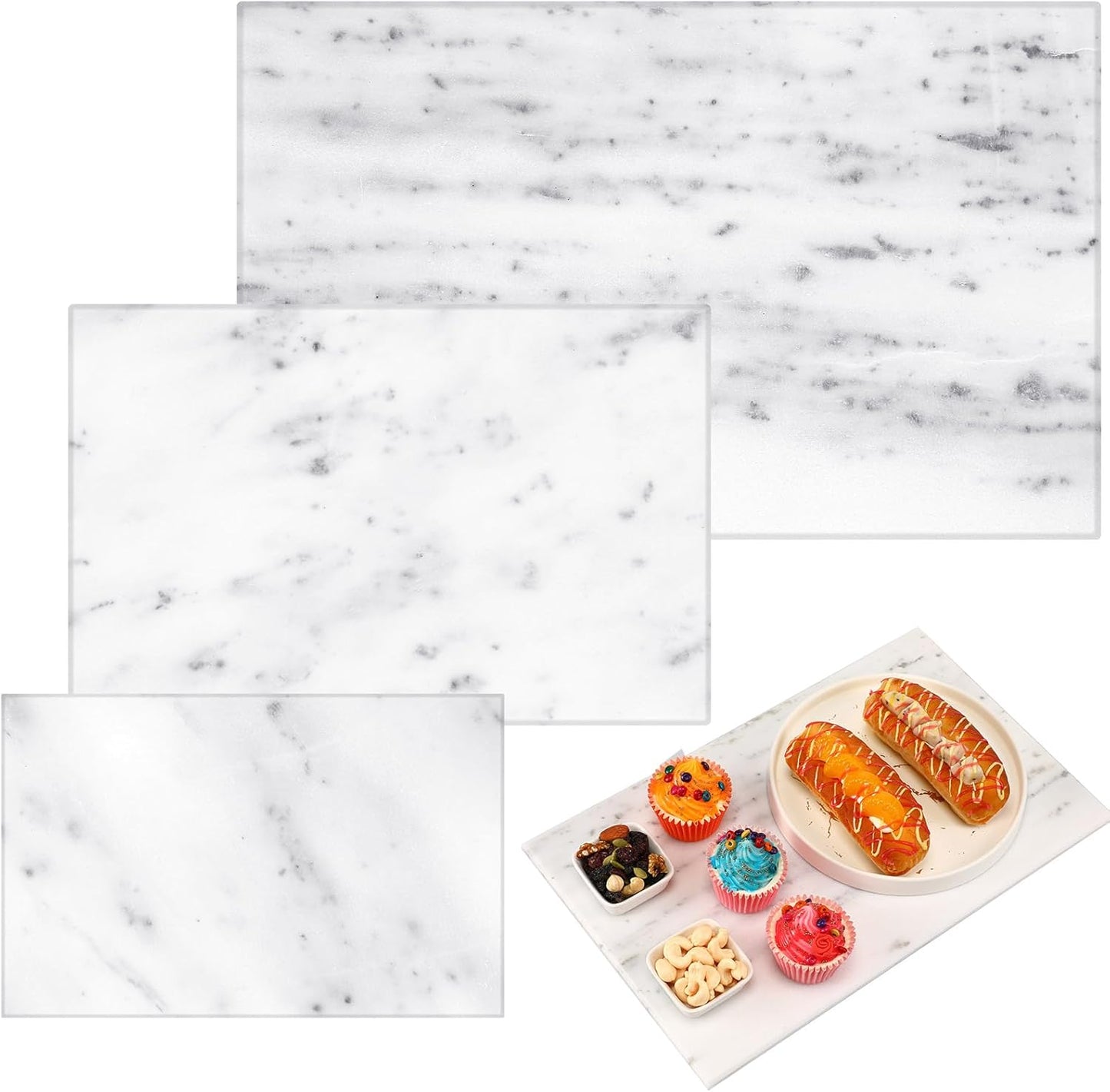 Hushee White Marble Board for Kitchen Marble Serving Tray 3 pcs Different Sizes 9 x 6'' 12 x 8'' 16
