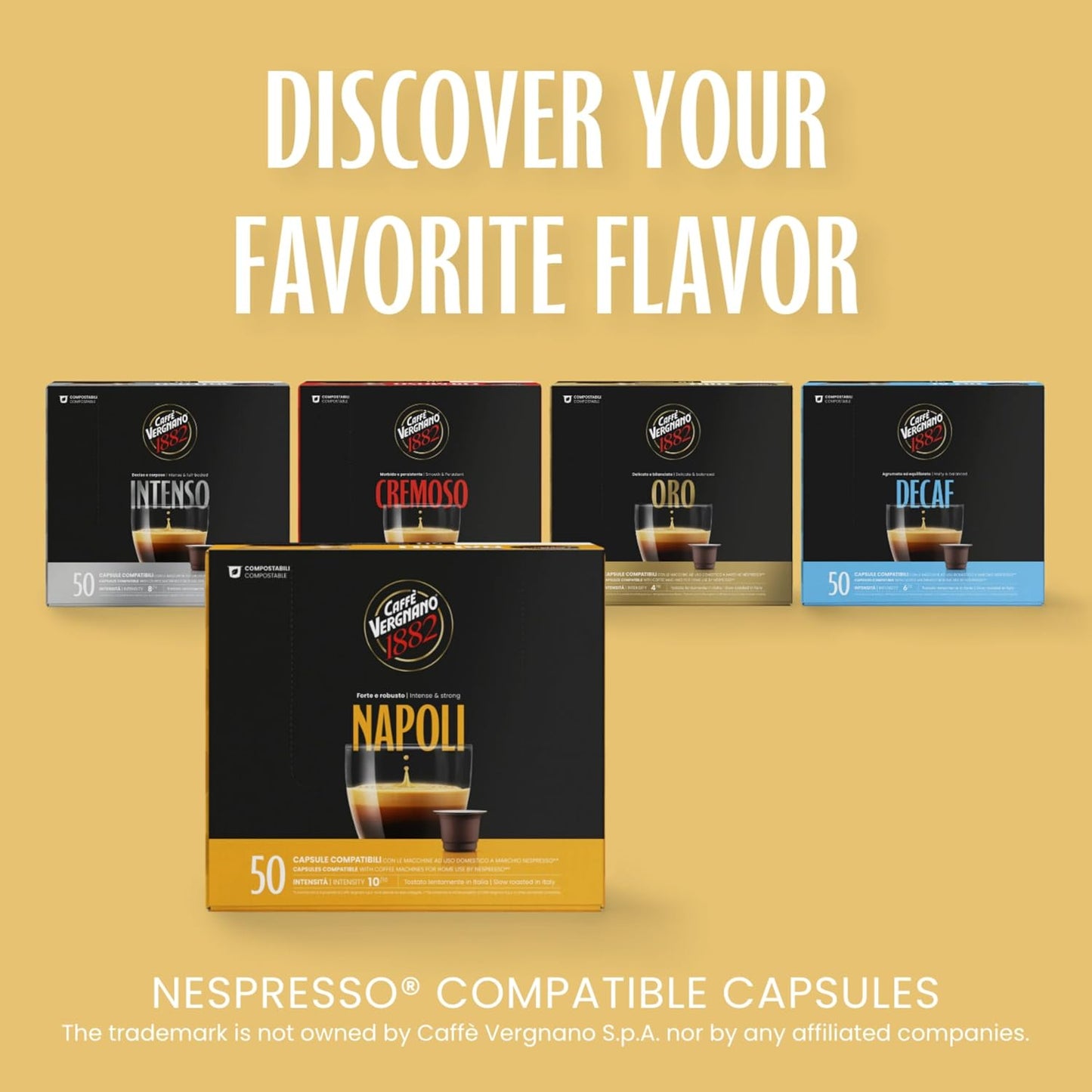Caffe Vergnano Napoli Espresso Pods, Nespresso Original Compatible, 50 Ct | Pack of 50 Capsules