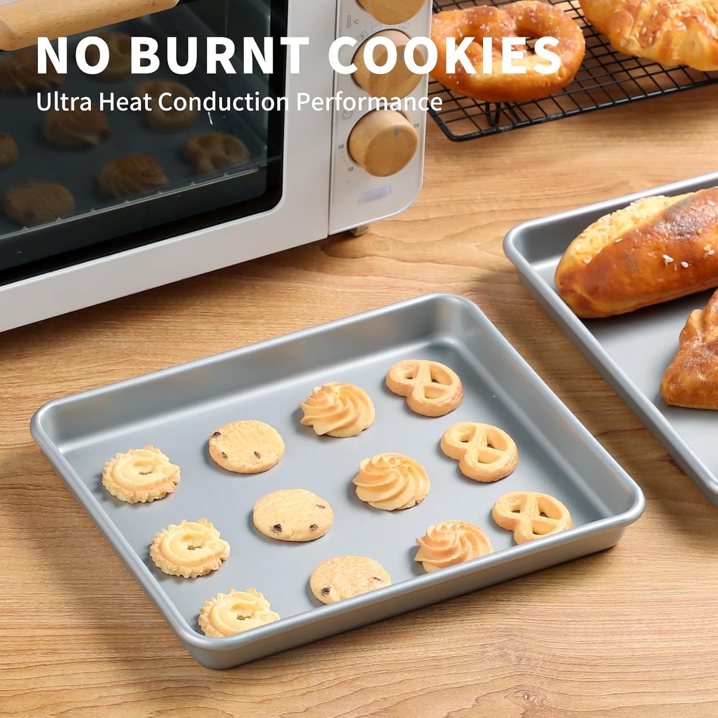 11 Inch Baking Sheet Pans, 2PCS Nonstick Toaster Oven Pan, Small Oven Replacement Trays, Silver
