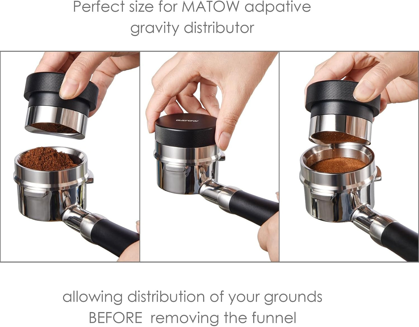 MATOW 54mm Dosing Funnel & Gravity Distributor Fits Breville Portafilters | 2-in-1 Design, 304 Stainless Steel, Self Leveling, Magnetic Dosing Funnel