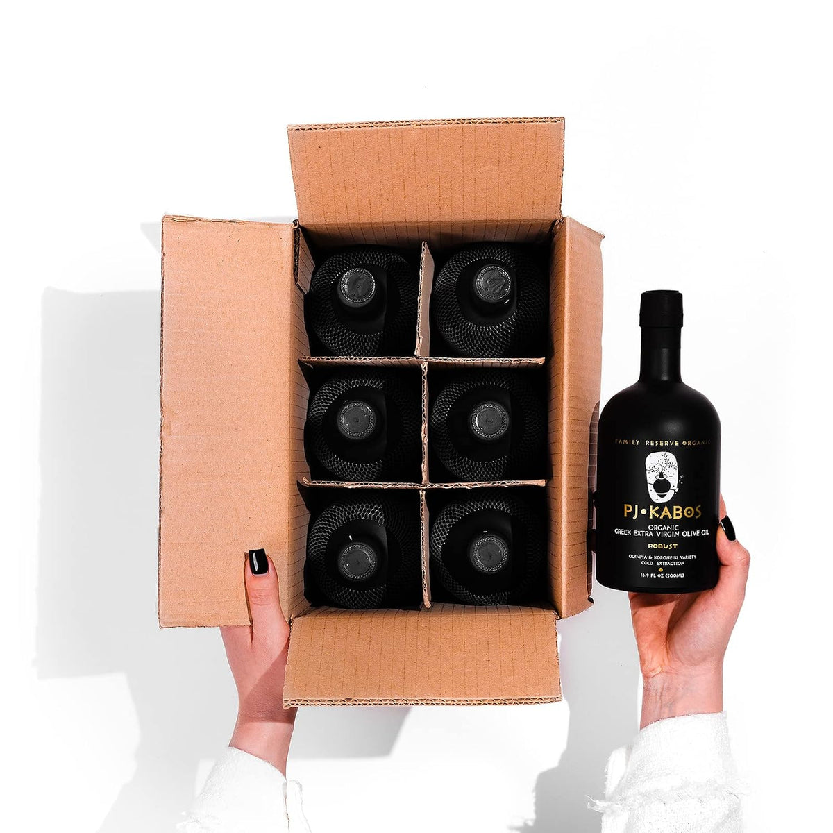 PJ KABOS 2025/26 Fresh Harvest, Very High Phenolic (699 mg/kg), USDA Organic Greek Extra Virgin Olive Oil, Kosher, Greece, Cold Extracted, 16.9oz Bottle, Family Reserve Organic - Robust, (6-Pack)