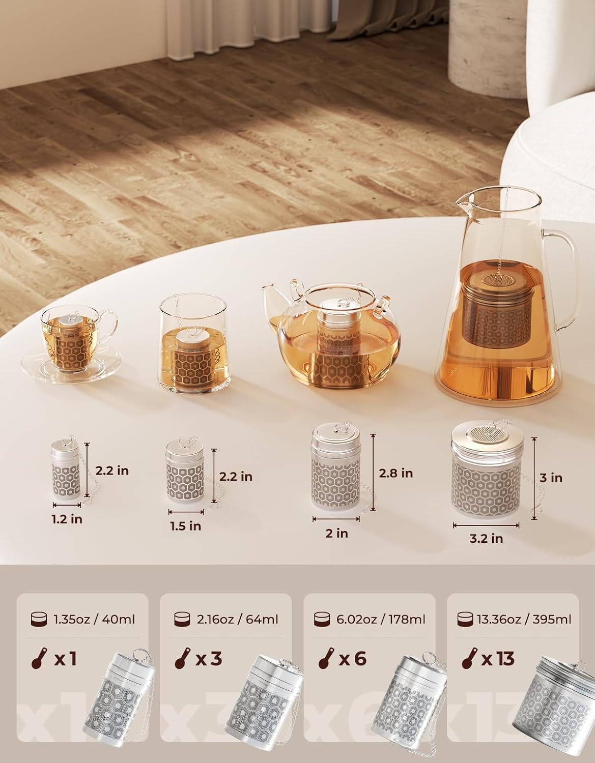 Reinmoson Mini Tea Strainer for Loose Tea Fine Mesh Tea Infuser 1.2”x2.2” | 304 Stainless Steel Tea Ball for Loose Leaf Tea, Updated Slim Threaded Lid, Tea Steeper for Cup, Mug, Teapot, Kettle, Bottle