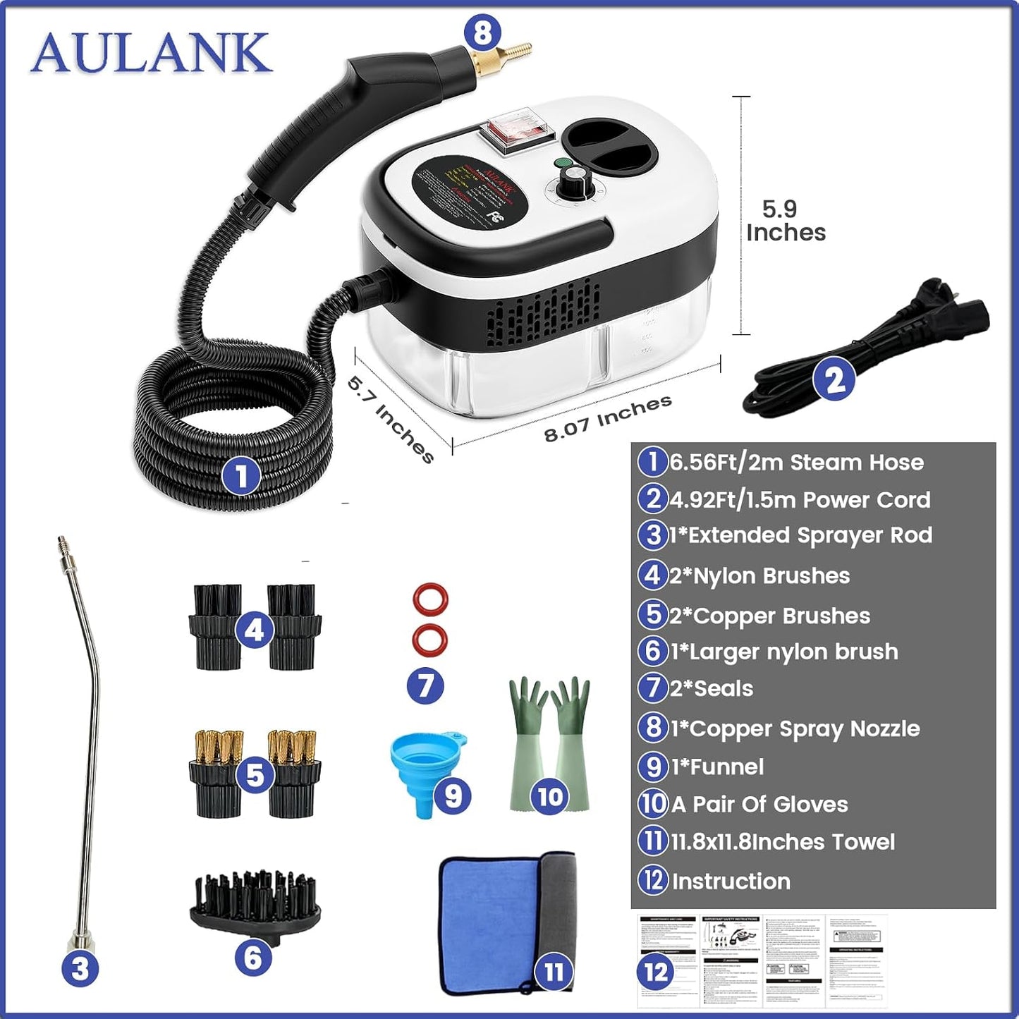 Steam Cleaner, Portable Pressurized Steamer for Cleaning with 14pcs Accessories, 6-Level Adjustable,15s Heat-Up, Handheld Steam Cleaner for Home, Tile, Dirt, Grout, Grease, Car Detailing (03-White)