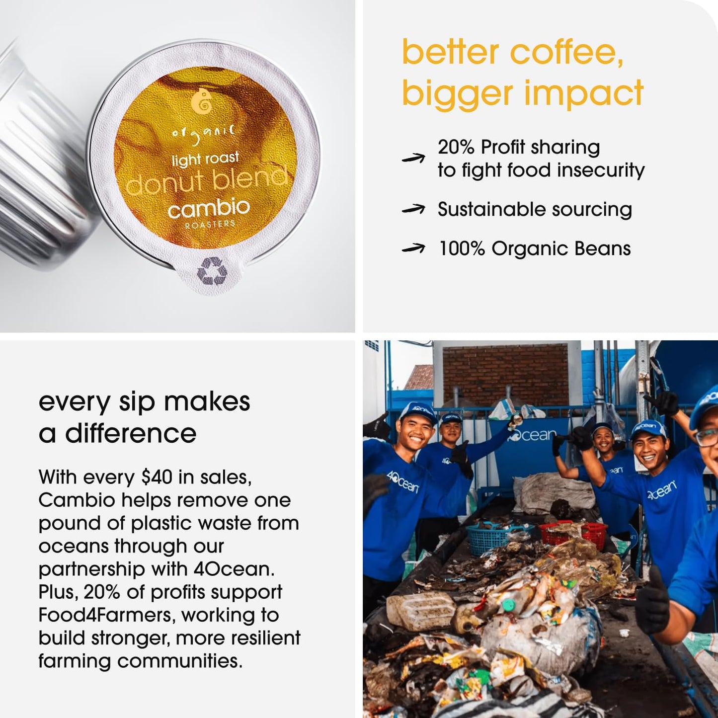 Cambio Roasters Light Roast Coffee Pods - Recyclable Aluminum Pods, 10ct | Donut Blend Light Roast Organic Coffee in Recyclable Aluminum Coffee Pods. Compatible with Keurig® Brewers.