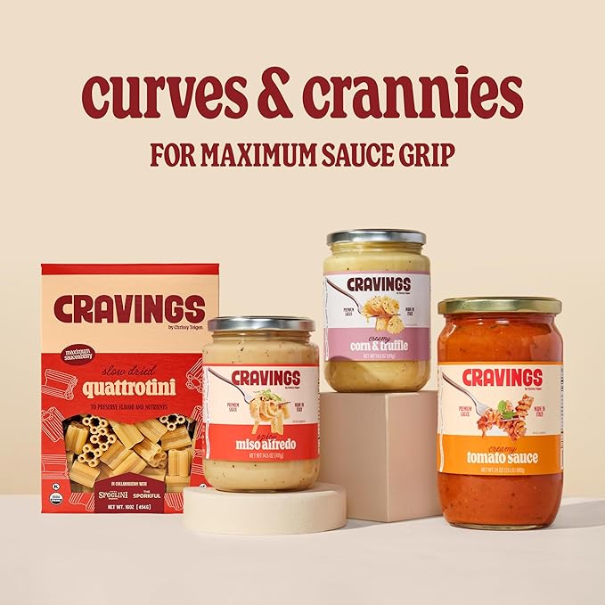 Cravings x Sfoglini Quattrotini Pasta 2 Pack | Organic Durum Semolina Pasta Noodles | Bronze-Die Cut Italian-Inspired Shape, 16oz each