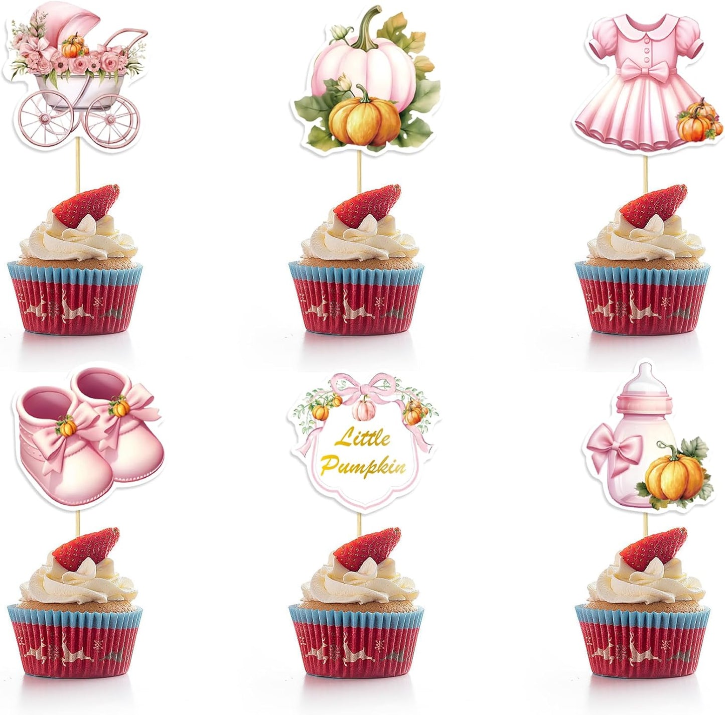 36Pcs Little Pumpkin Cupcake Toppers Pink Pumpkin Cupcake Picks Little Pumpkin Baby Shower Cake Deco