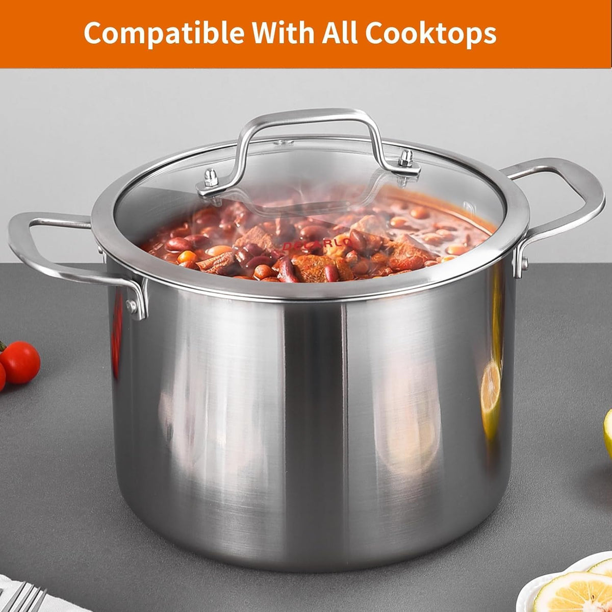 DELARLO Tri-ply Stainless Steel 20 Quart Heavy Duty Induction Stock Pot