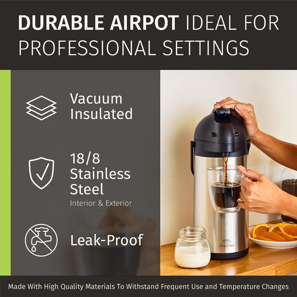 Coffee Carafe Airpot & Cleaning Brush 102oz/3L Airpot 12 Hours Hot | Water Dispenser 36 Hours Cold Drink Dispenser with Pump - Easy Dispensing Coffee Carafes for Keeping Hot Extra Large -Cresimo
