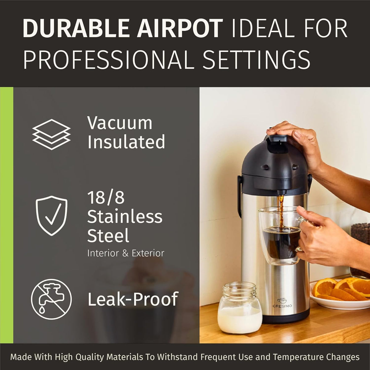 Cresimo Coffee Carafe with Pump 102oz / 3L Airpot Large Hot Water Dispenser