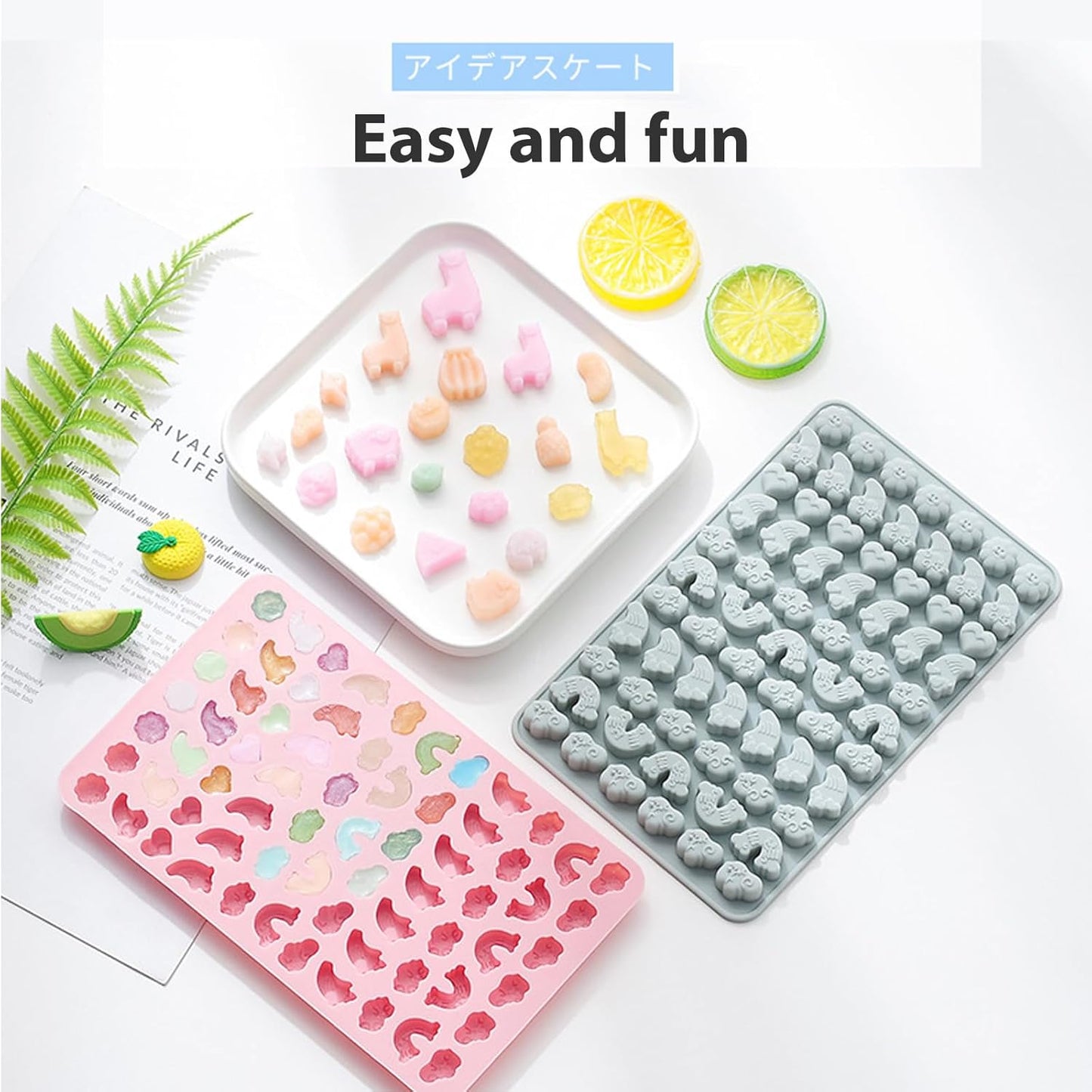 Animals & Flowers Silicone Candy molds, Non-Stick Gummy Bear Chocolate Gelatin Tray with 2 Droppers Creates 260 Alpaca, Clover, Animals