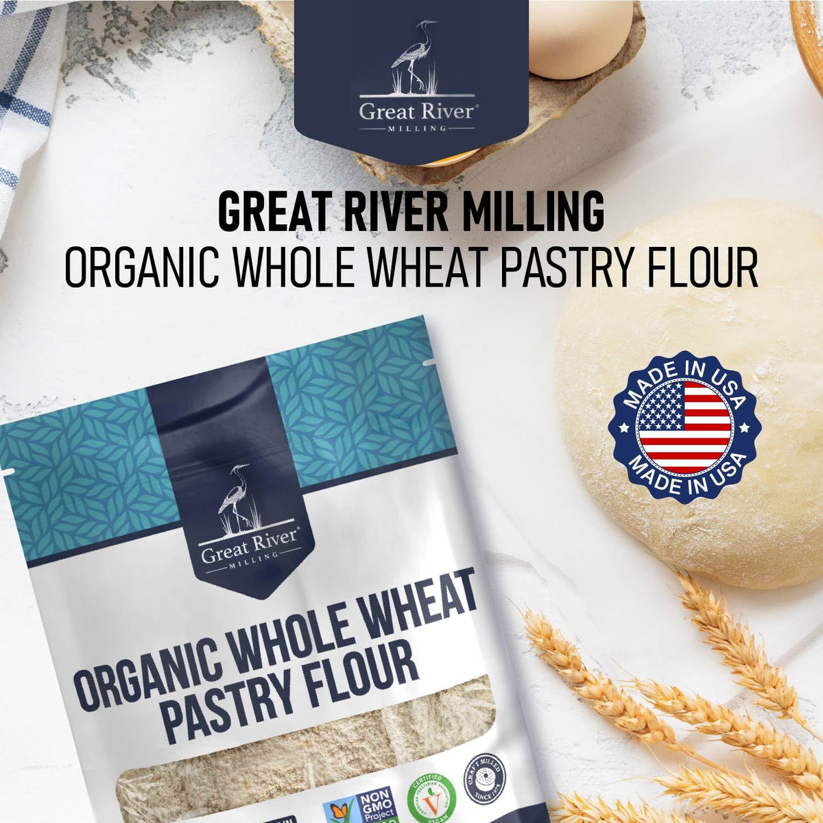 Great River Milling Organic Whole Wheat Pastry Flour, 5 lb | Organic Whole Wheat Pastry Flour for muffins, cookies, cakes, scones, biscuits, pancakes and pie crust; soft lower-gluten