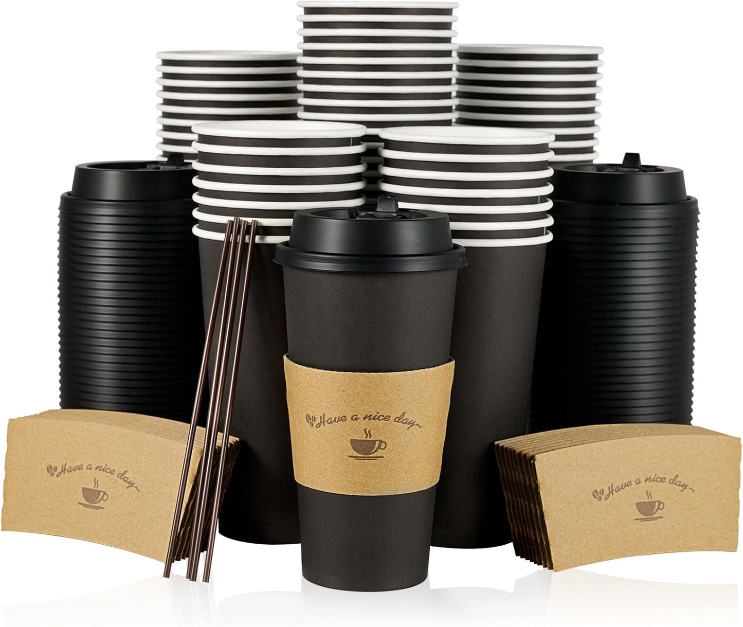 LITOPAK 50 Pack 20 oz Paper Coffee Cups for Hot Chocolate Drinks, Black Disposable Coffee Cups with