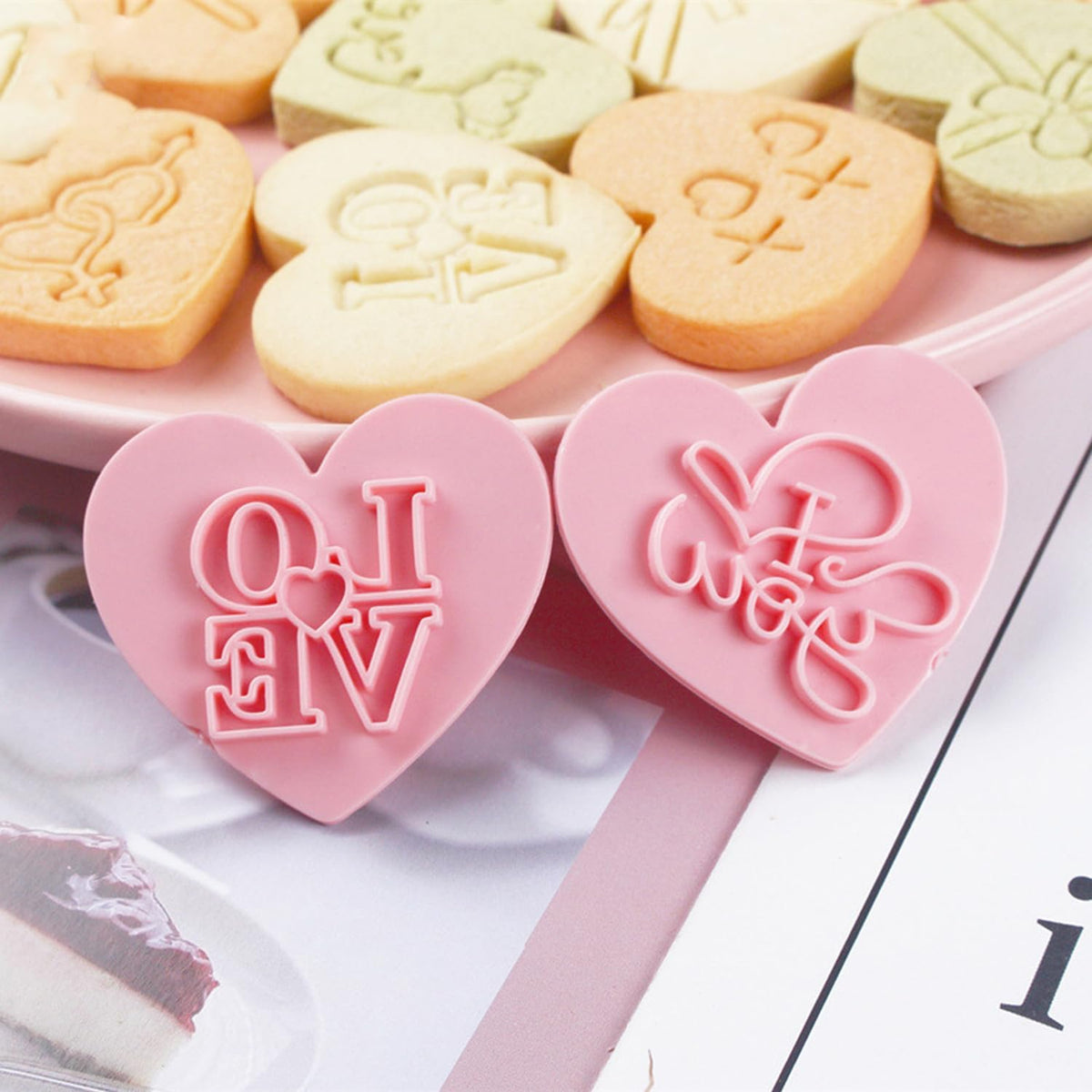 10 Pcs Heart Cookie Cutter Set, 3D Pressable Biscuit Cutter and Stamps, Valentine's Day Cookie Molds Wedding Party DIY Cake