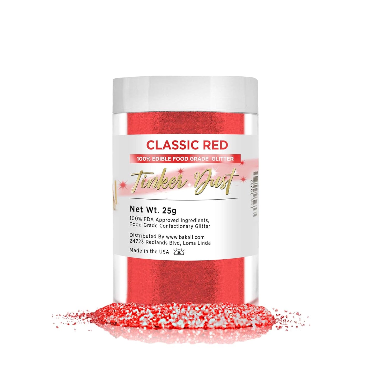 BAKELL Classic Red Edible Glitter, 25 Grams | TINKER DUST Edible Glitter | KOSHER Certified | 100% E