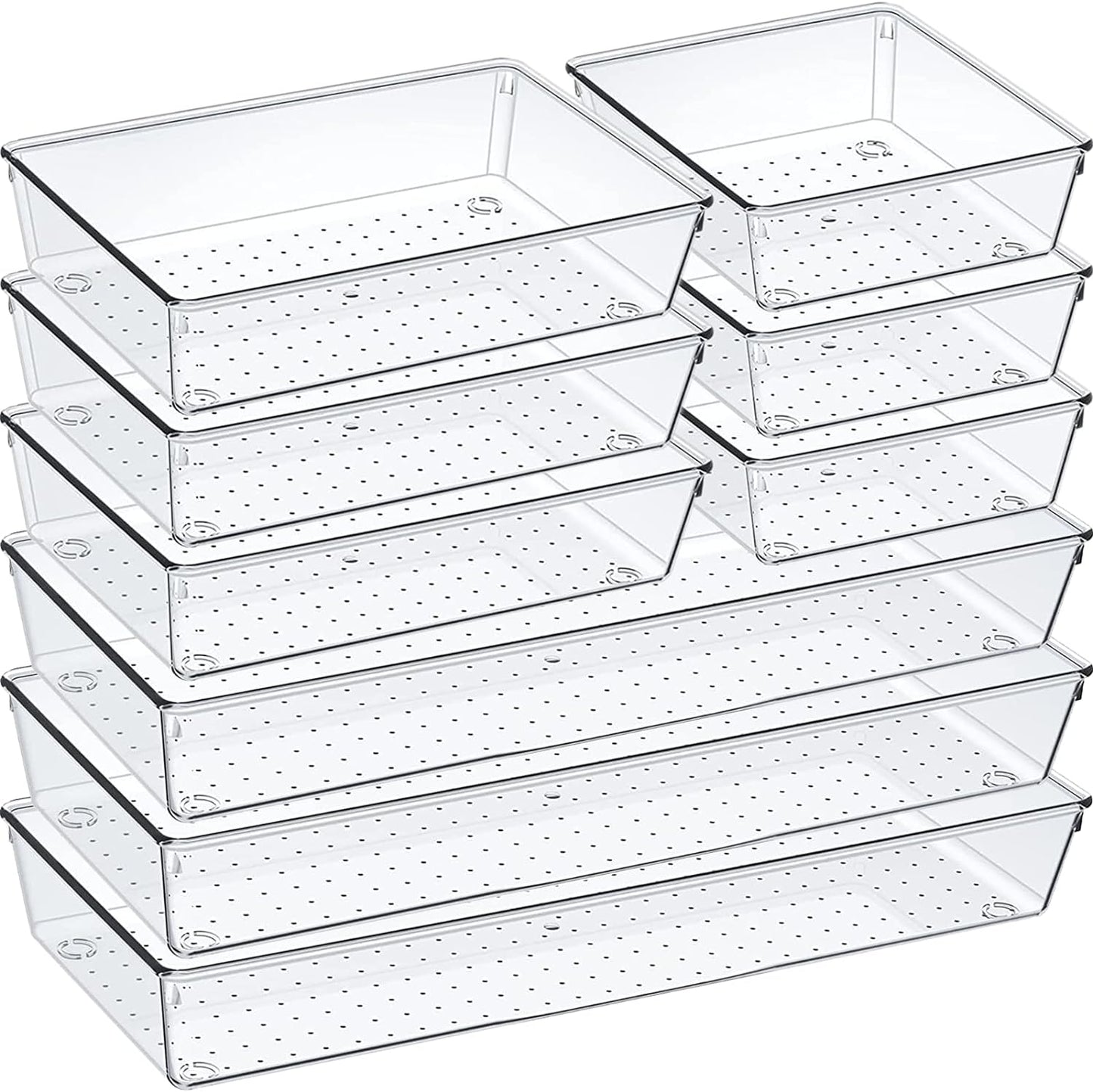 9 Pack Clear Plastic Drawer Organizer Set, Acrylic Non Slip Non Cracking Kitchen Drawer Storage Tray