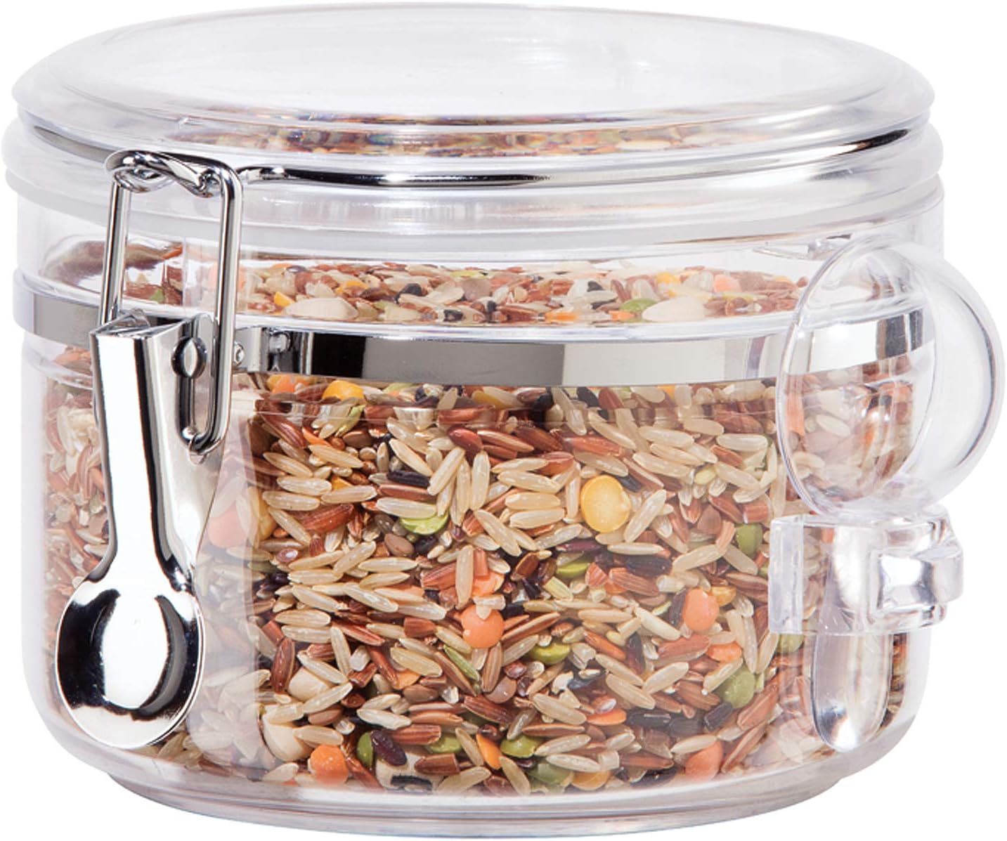 OGGI Clear Canister Airtight 28oz - Clamp Lid & Spoon - Airtight Food Storage Containers, Ideal for