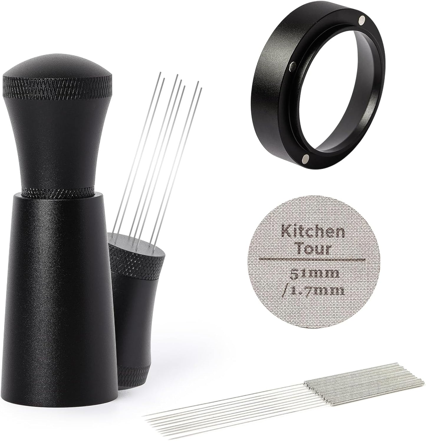 KitchenTour Espresso Accessories Kit 51mm, WDT Tool, Dosing Funnel and Puck Screen Set, 304 Stainles