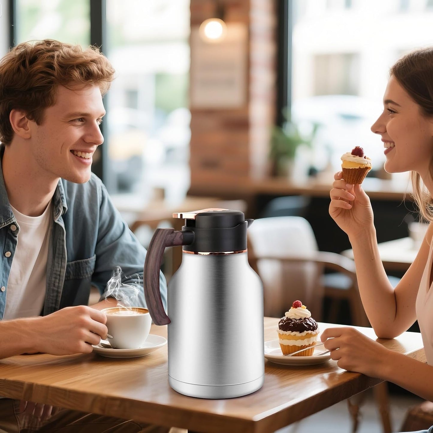 54oz Thermal Coffee Carafe, Stainless Steel Insulated Vacuum Carafe | BPA-Free, Double Wall Vacuum, Keeping Hot for 12 Hours, with Anti-Leakage, Non-Slip Base, Ergonomic Handle, Silver