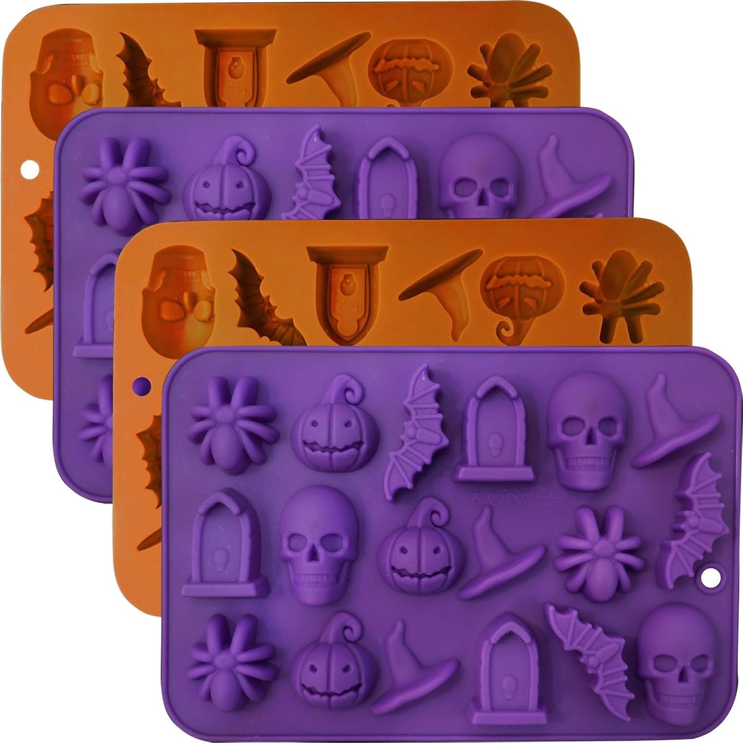 Halloween Molds Silicone for Chocolate 4 Pack, 3D Halloween Chocolate Candy Gummy Mold Skull Pumpkin