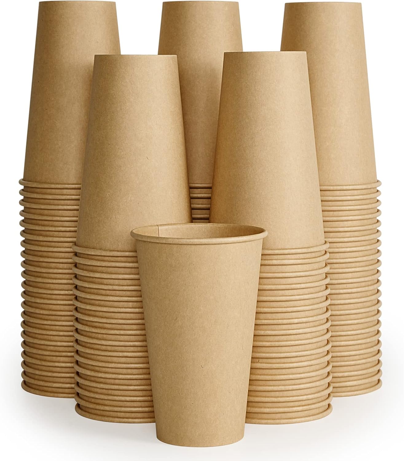 LITOPAK 100 Pack 16 oz Kraft Paper Coffee Cups for Water, Juice, and Tea, Disposable Hot Coffee Cups