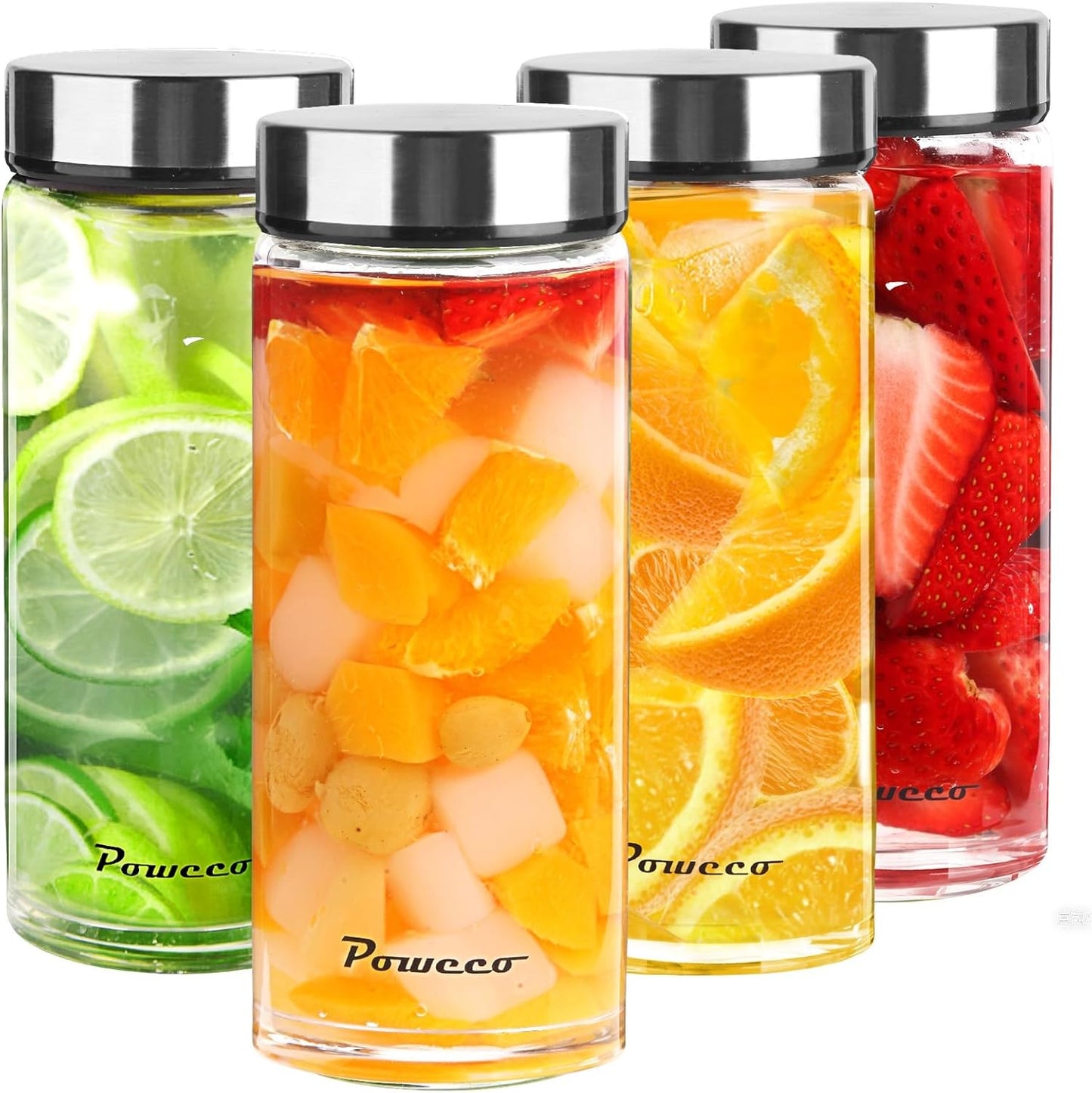 16oz Glass Juice & Water Bottles 4-Pack with Lids- Wide Mouth Reusable Borosilicate Glass- for Juici