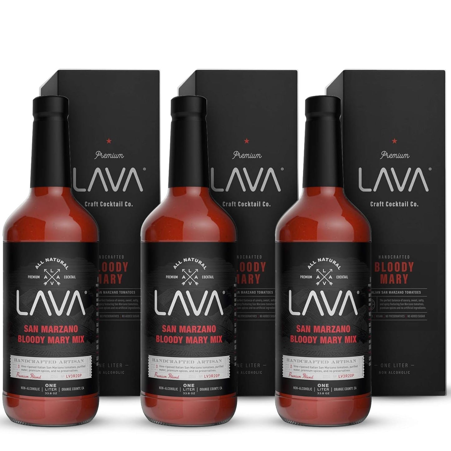 (3 Pack) LAVA Premium Bloody Mary Mix; Italian San Marzano Tomatoes, No Artificial Sweeteners, Vegan