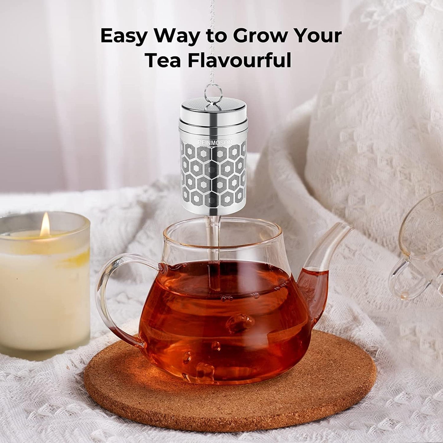 2 Pack Reinmoson 304 Stainless Steel Tea Strainers for Loose Tea 1.5”x2.2”