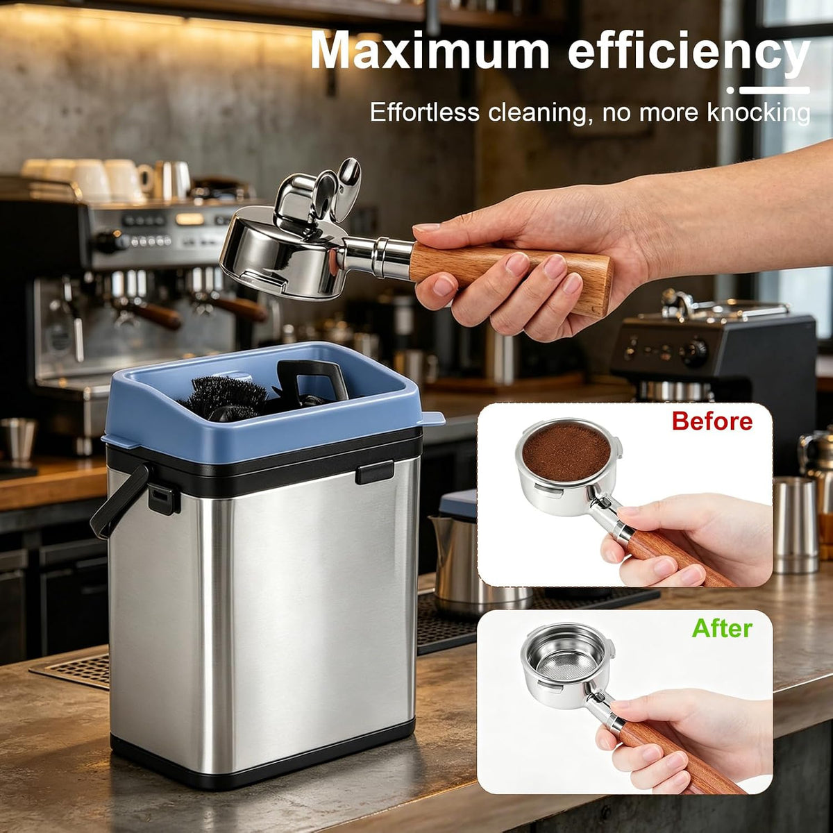 Electric Portafilter Cleaner, Automatic Portafilter Cleaner 58mm Knock Box | Dual Station Coffee Puck Cleaner Machine | Espresso Knock Box | Puck Sucker | Commercial & Home Barista Tool