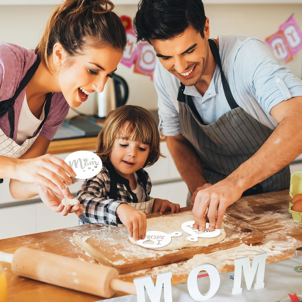 JULBEAR 36Pcs Mother's Father's Day Cookie Cake Stencil Templates | Reusable Mold Tools, Birthday Wedding Party Royal Icing Cake Coffee Dessert Decoration Supplies, Mother's Father's Day
