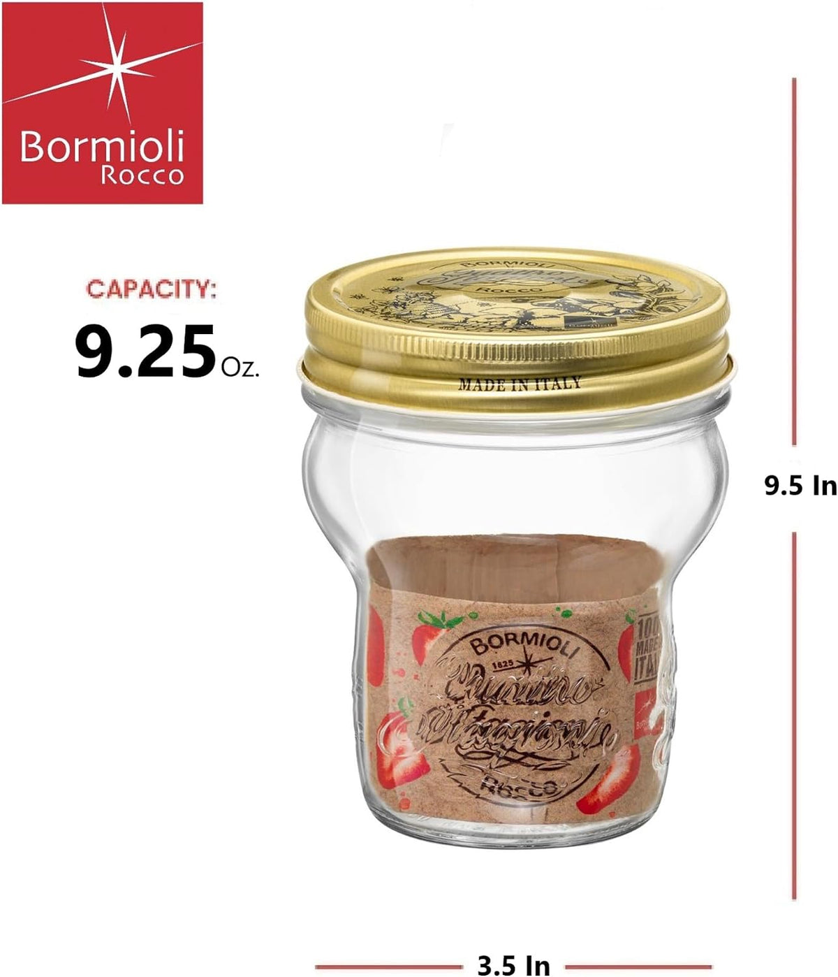 Bormioli Rocco Quattro Stagioni Stacking Jar, 9.25 Oz - ClearGold, Set of 6