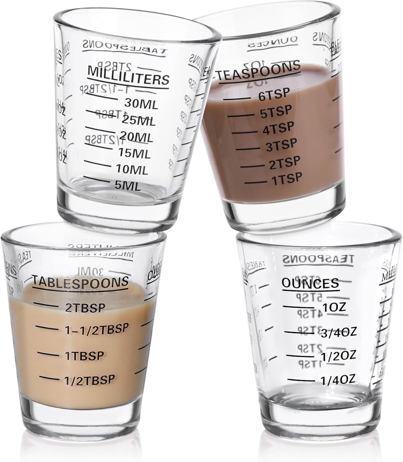 Shot Glasses Measuring Cup Set 4PACK Espresso Shot Glasses Liquid Heavy Glass 26-Incremental Measure