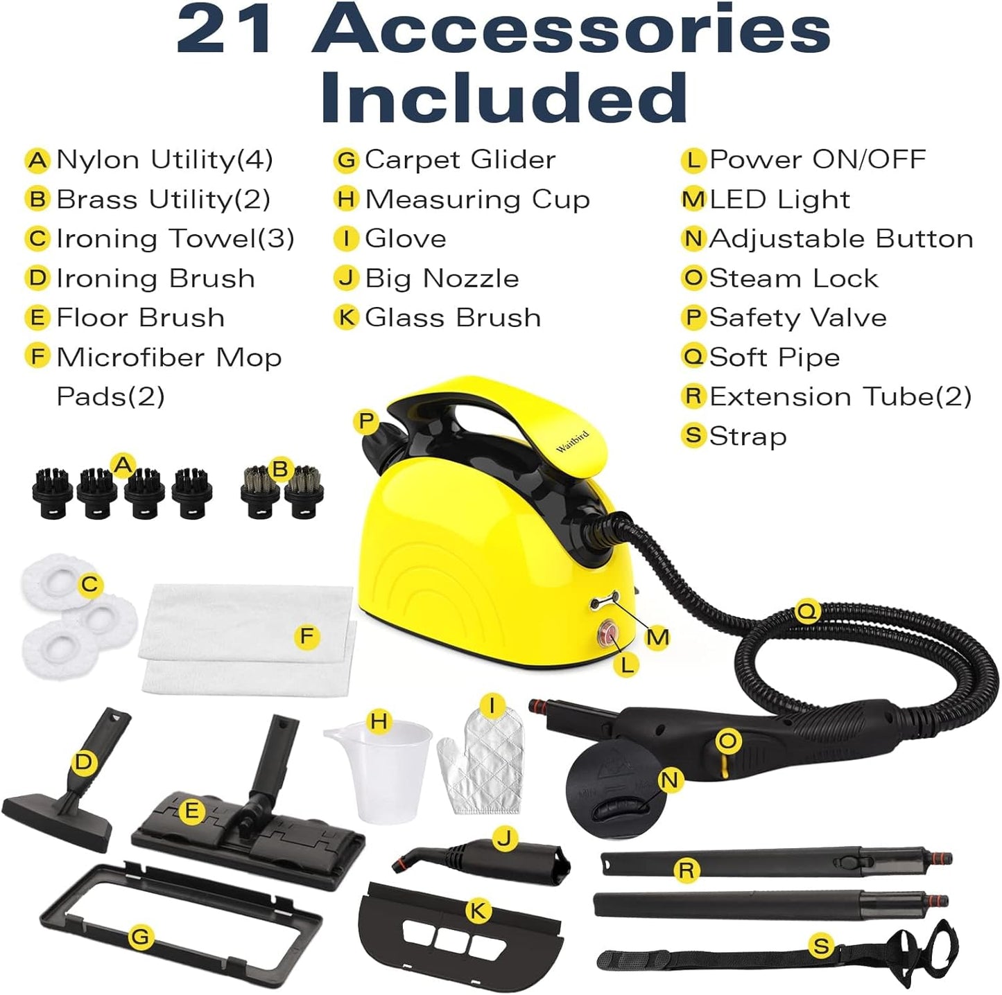 Steam Cleaner, Multipurpose Powerful Steamer with 21 Accessories, 248°F High-Temperature Steam for Floors, Grout, Tiles, Carpet, Cars