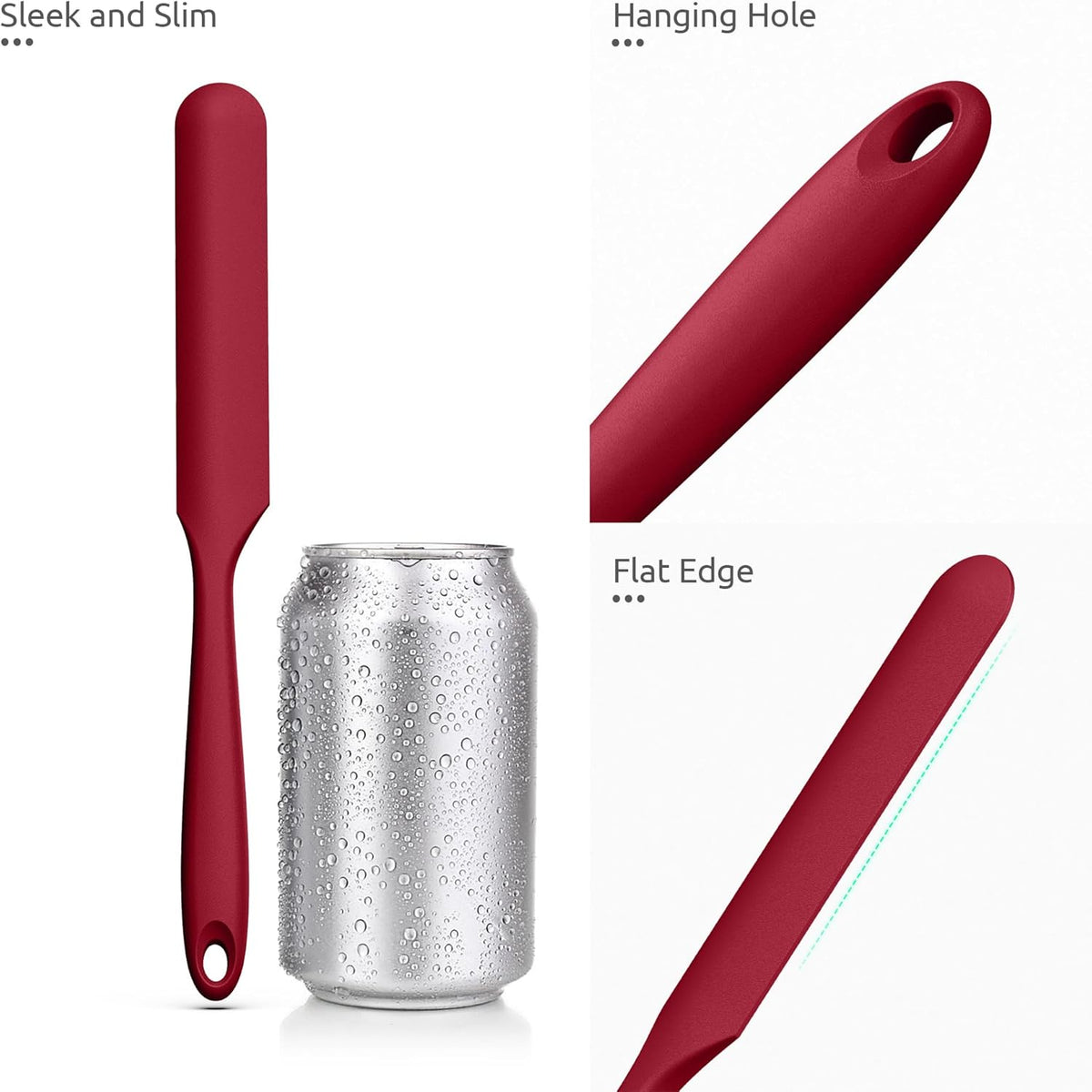 U-Taste Skinny Silicone Jar Spatula: 600ºF Heat-Resistant Food-Grade 10in Long Narrow Sourdough Stirring Stick, Seamless Flexible Peanut Butter Spreader for Scraping Icing Bread Cream, Jam (Red)
