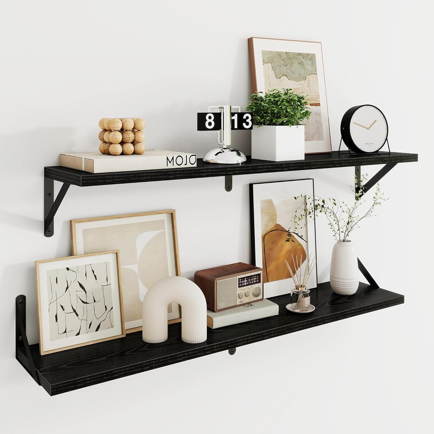 Dreamland Black Floating Shelf 36 inch, 36W x 8D Wall Mounted Shelves Set of 2, Wide Display Ledge S