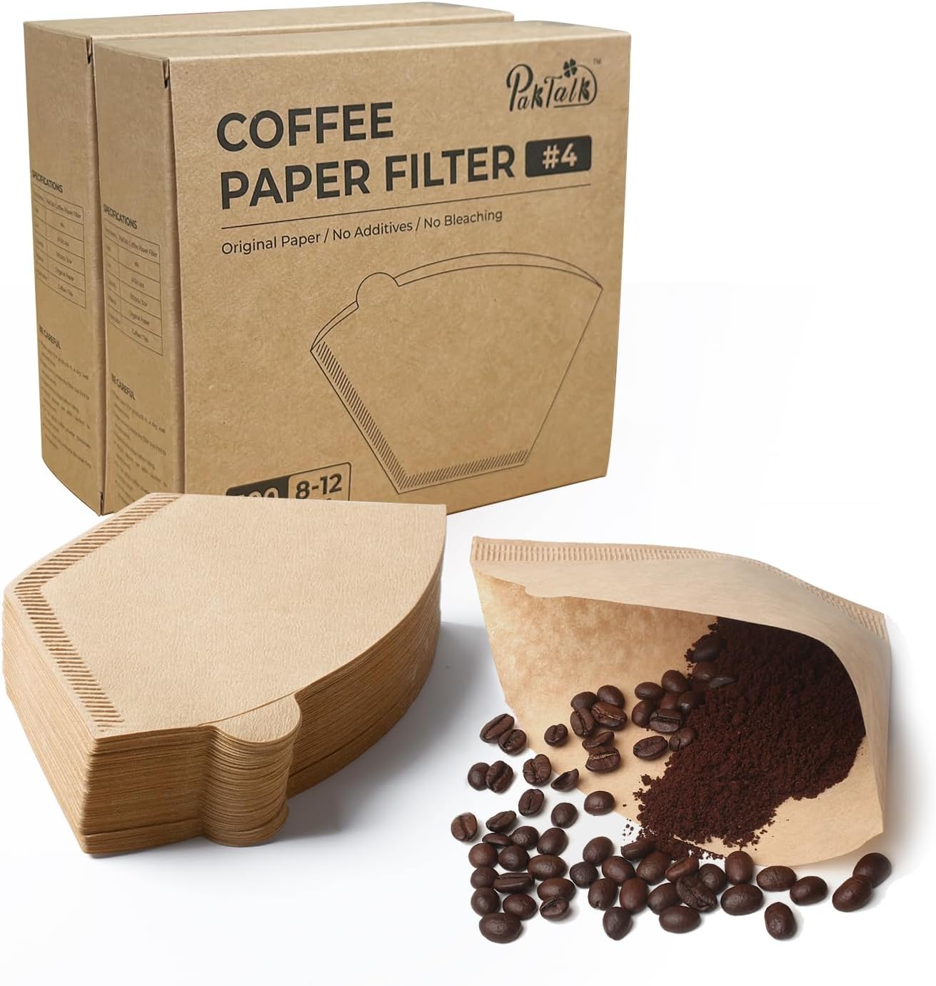200 Count Cone Coffee Filters #4, Natural Brown Paper Cone Shaped Coffee Filters for Pour Over and D