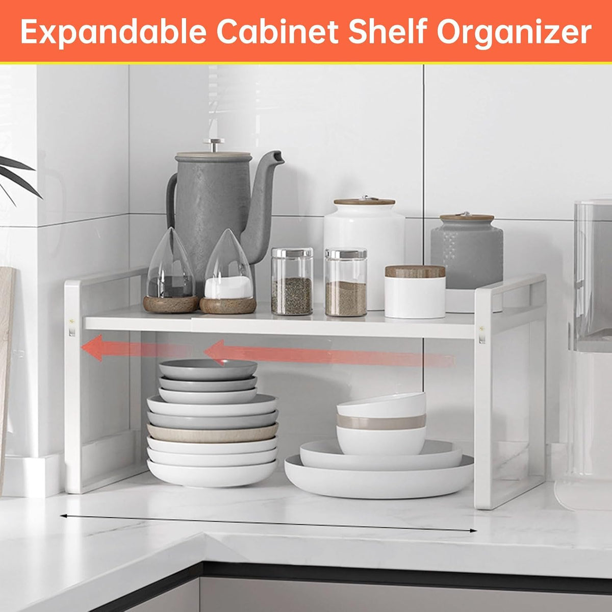 Expandable Cabinet Shelf Organizer, 14"-25" Adjustable Rack