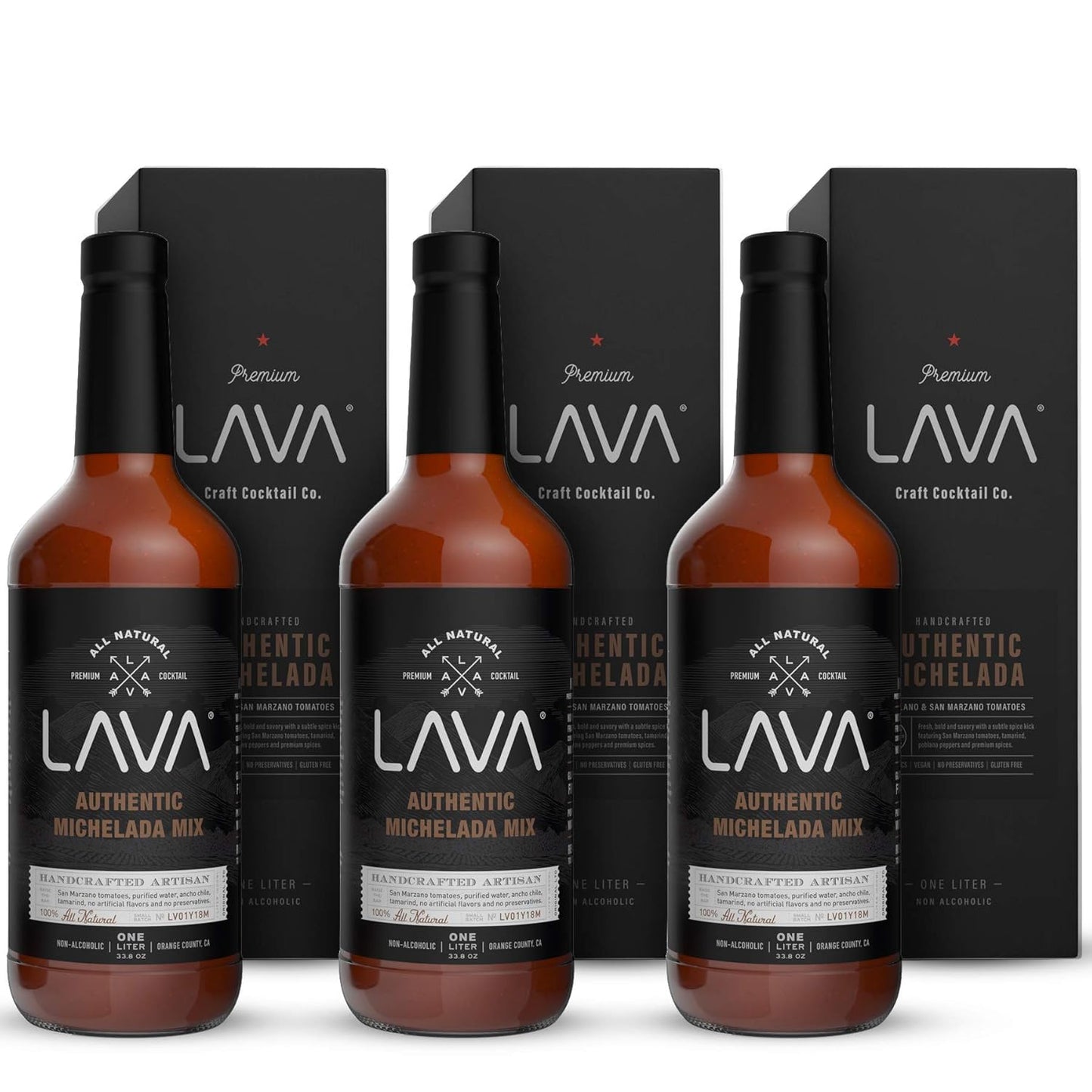 (3 Pack) LAVA All Natural Authentic Michelada Mix Craft Cocktail Mixer, Made with Real Tomatoes, Anc