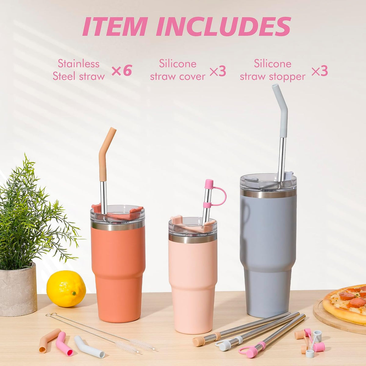 Jetstop 8.5" Stainless Steel Straws with Covers fit Stanley 14/20oz tumbler
