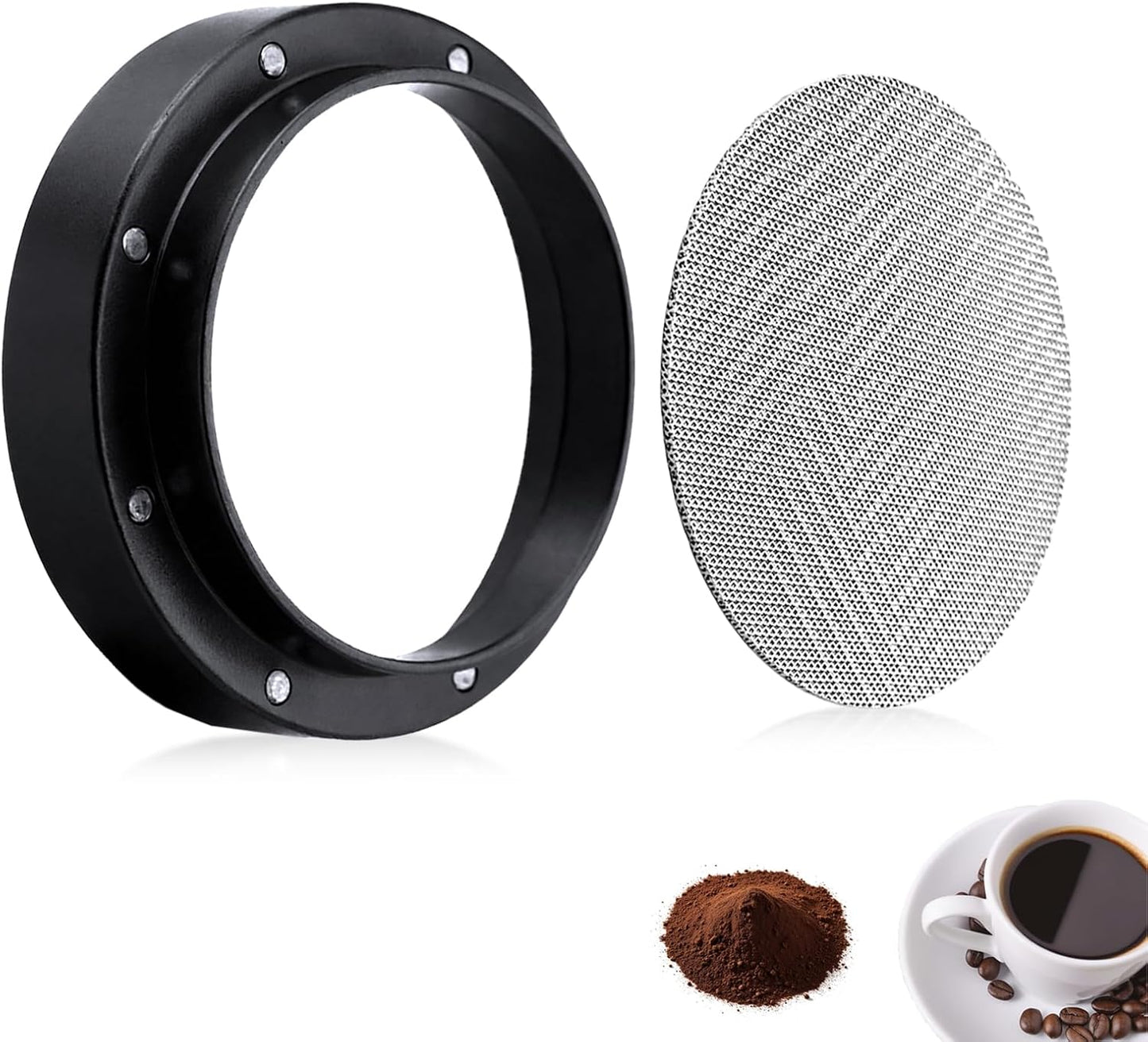 51mm Espresso Dosing Funnel and Puck Screen Set, Espresso Coffee Dosing Ring & 1.7mm 316 Stainless S