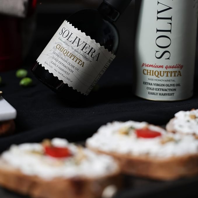 Solivera Chiquitita Extra Virgin Olive Oil Cold Pressed, Smooth & Subtle Flavor, 300+ High Polyphenols, Single-Origin Hand Picked Gourmet Organic Olive Oil – 16.8 fl. oz. (Chiquitita)