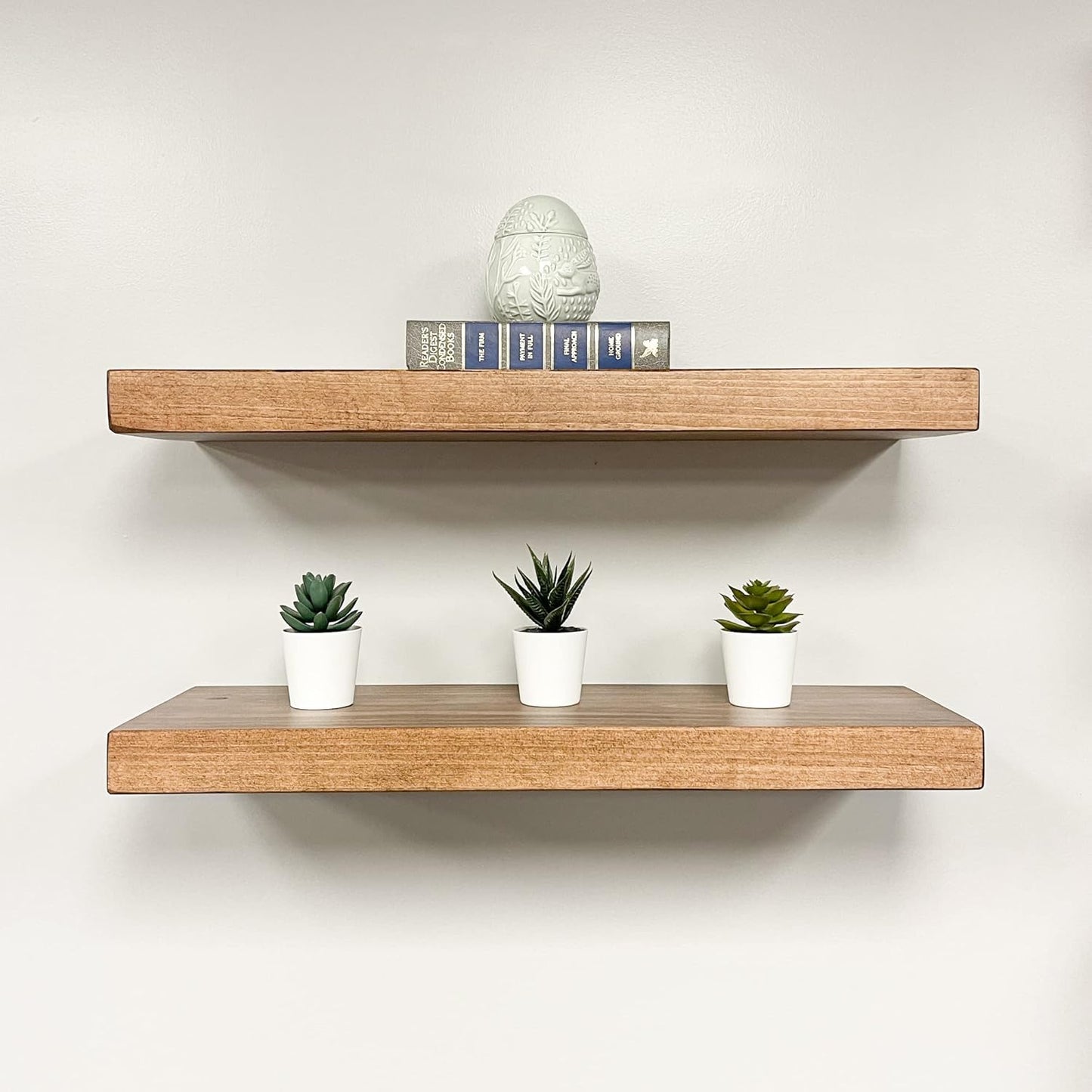 URBANDI, Rustic Floating Shelves, Set of 2, Hidden Bracket, Solid Wood, Heavy Duty, Wall Mounted Shelves, (Brown, 36Wx6D)