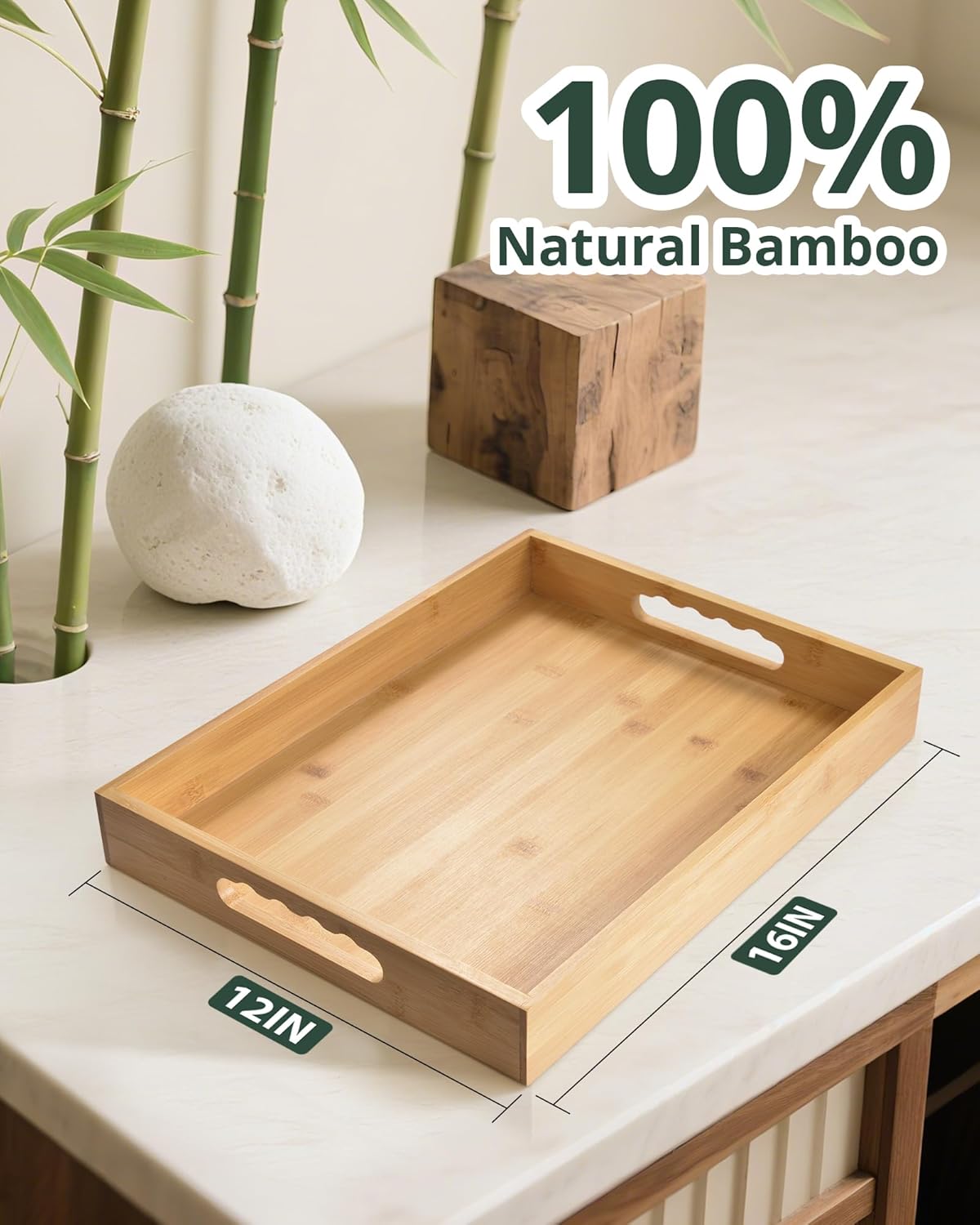 Serving Tray with Handles, LYNG Bamboo Bed Tray with Removable Silicone Mat, TV Tray for Breakfast Laptop Dining Couch Outdoor